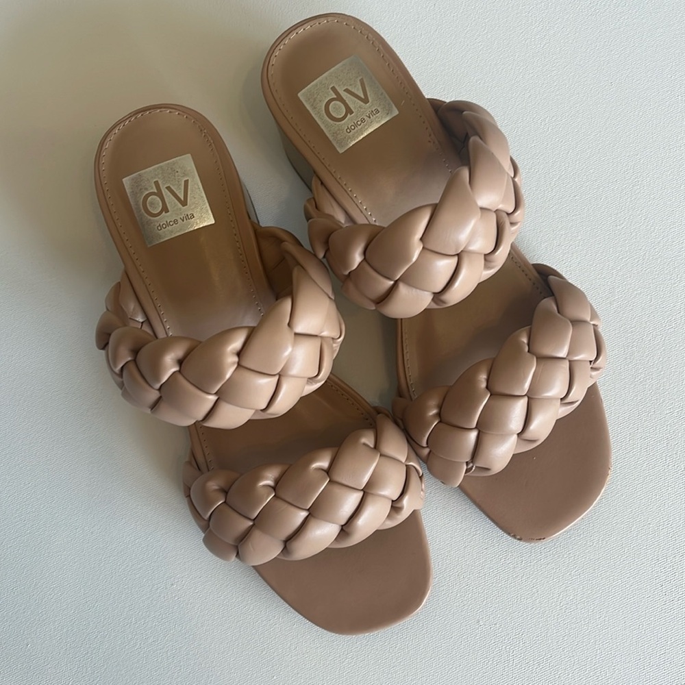 Dolce Vita Nude Braided Strap Mid Heeled Sandals Size 7.5